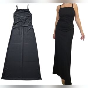 All That Jazz Fitted Maxi Slip Dress Small Black Beaded Witchy Y2K Vamp Goth Vtg